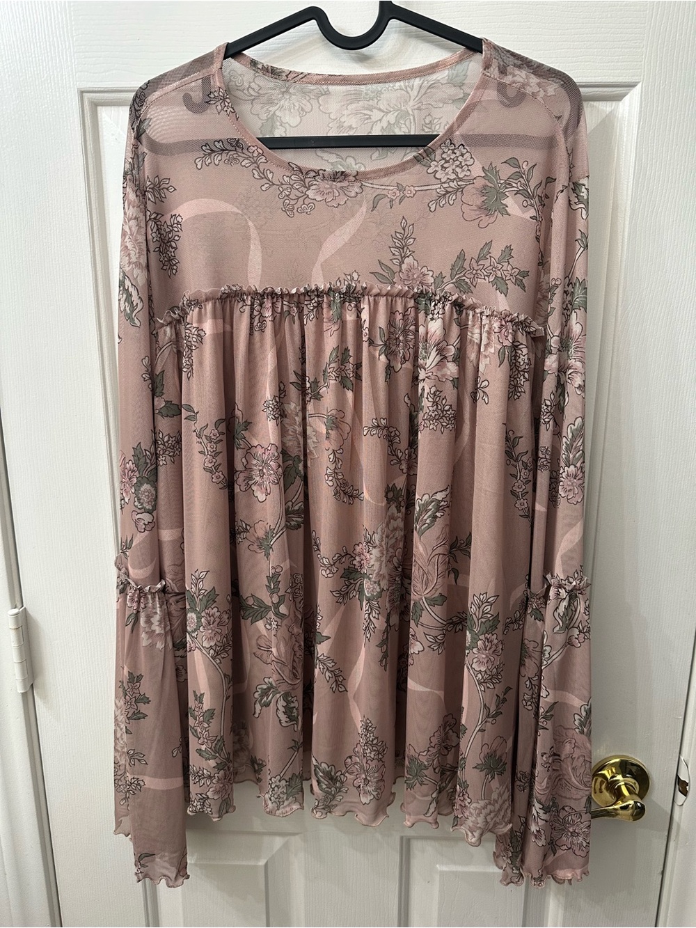 Torrid Top Blush Dusty Rose Floral Mesh Lined Blouse Long Sleeve Sheer 1X